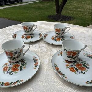 VTG 8 pc Dolphin Fine China Olympus Cup and Saucer‎ Set of 4 Floral Japan Plates